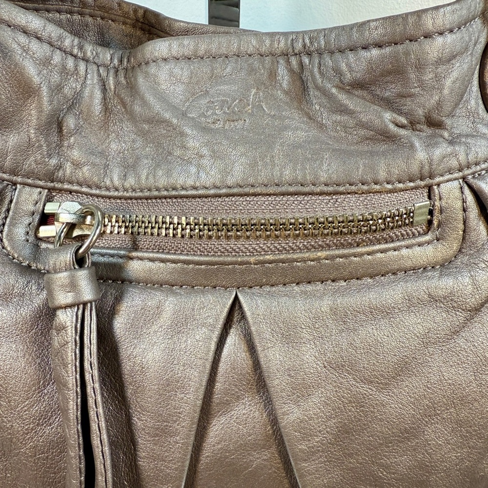 COACH Parker Hippie Gray Leather Shoulder Bag Purse F13416 Medium Pleated - Picture 10 of 14